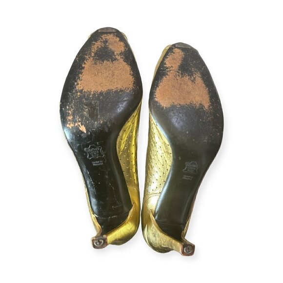 Vintage Christian Dior Souliers France  Gold Open Toe‎ Pumps, Size 6 1/2 B - Picture 9 of 15